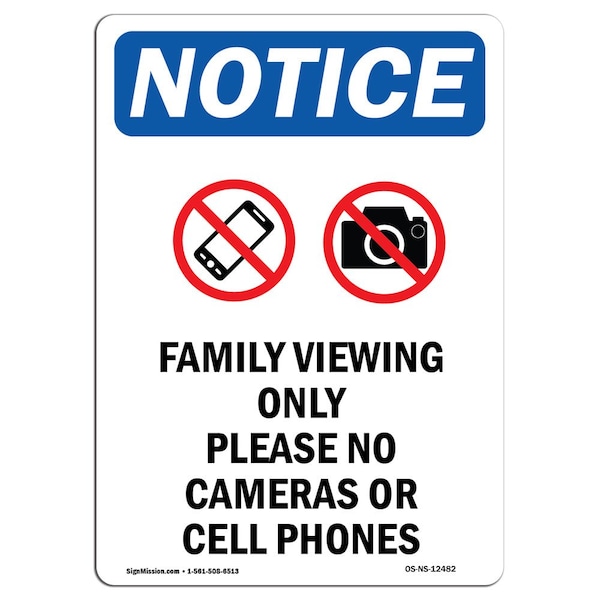 Safety Sign, OSHA Notice, 5" Height, Family Viewing Only Sign With Symbol, Portrait, 10PK